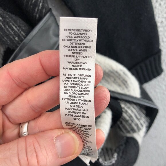 Chicos Sweater Women 1 US Medium Charlene Black Gingham Wool Blend Cardigan Belt - Picture 8 of 11